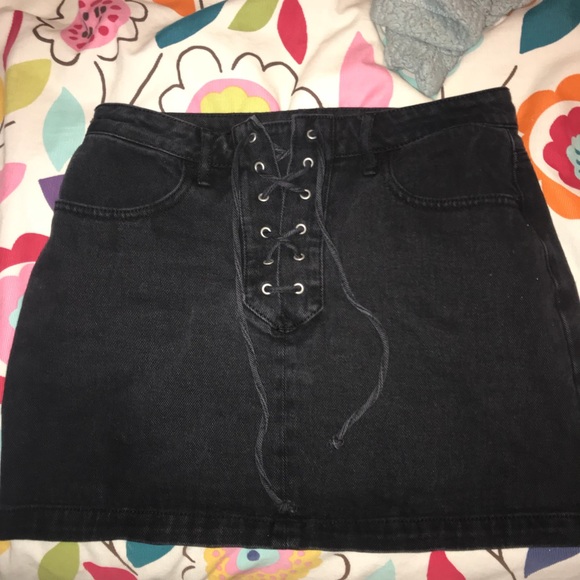 black denim lace up skirt